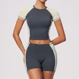 Pencil Grey Women's Pilates Fitness Yoga Activewear Set Color Block