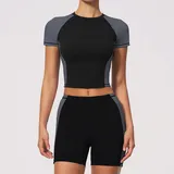 WS2567-2 · Jet Black Jet Black Women's Pilates Fitness Yoga Activewear Set Color Block