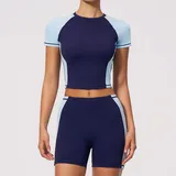Dark Navy Women's Pilates Fitness Yoga Activewear Set Color Block