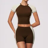 Espresso Black Women's Pilates Fitness Yoga Activewear Set Color Block