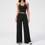 WS3588-2 · Jet Black Jet Black Women's Backless Running Active Yoga Set V Neck