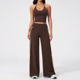 Espresso Black Women's Backless Running Active Yoga Set V Neck