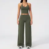 WS3588-5 · Moss Green Moss Green Women's Backless Running Active Yoga Set V Neck