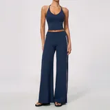 WS3588-7 · Navy Pink Clash Navy Pink Clash Women's Backless Running Active Yoga Set V Neck