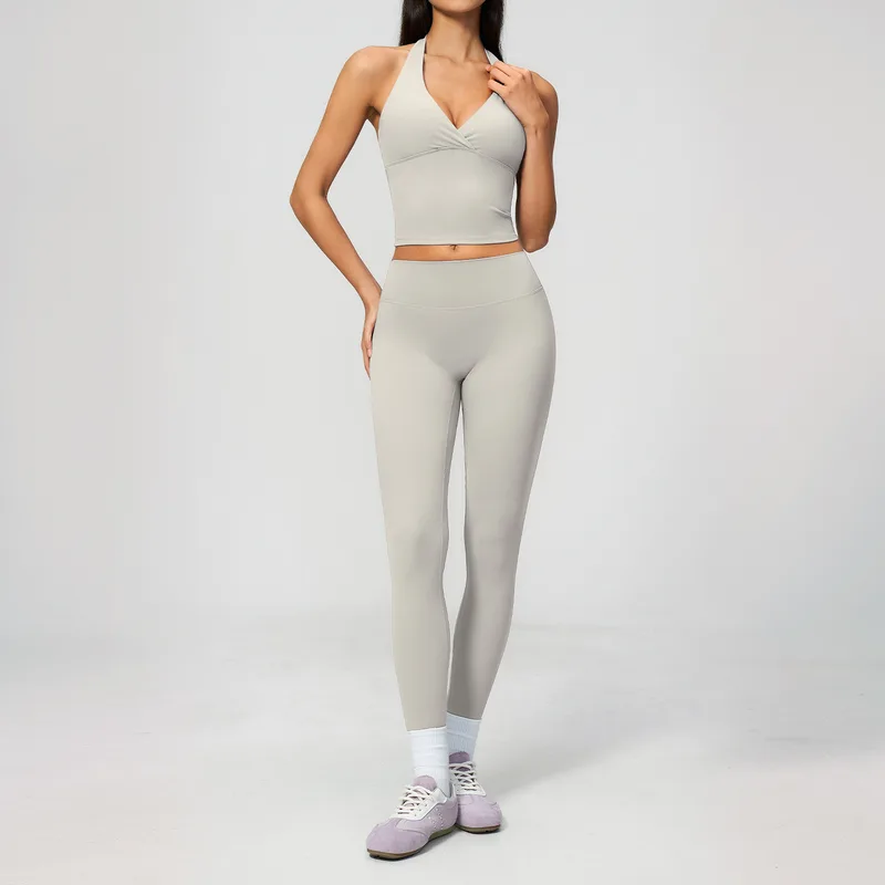 Brushed High Waist Women's Yoga Set Deep V