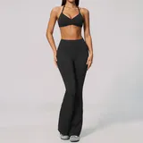 WS4535-2 · Jet Black Jet Black Women's Pilates Fitness Yoga Activewear Set Wide Leg