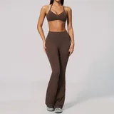 Red Brown Women's Pilates Fitness Yoga Activewear Set Wide Leg