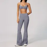Smoky Blue Women's Pilates Fitness Yoga Activewear Set Wide Leg