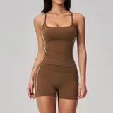 Chestnut Brown Women's Running Yoga Activewear Set Tummy Control Fitted