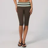 Brown Stripe Women's Brushed Running Yoga Workout Shorts Capri Length