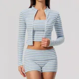 WS4556-3 · Pale Blue White Pale Blue White Women's Breathable Slimming Yoga Activewear Set 3 Piece