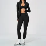 Jet Black Women's Training Yoga Activewear Set 3 Piece Fitted