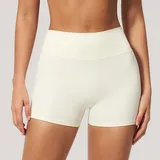 Cream White Women's Running Yoga Shorts Brushed Bare Feel Fitted