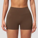 Chocolate Brown Women's Running Yoga Shorts Brushed Bare Feel Fitted