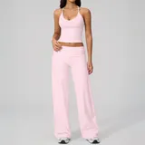 Falling Blossom Pink Backless Fitted Women's Yoga Activewear Set Workout