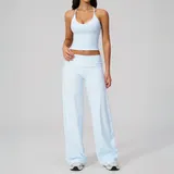 Azure Blue Backless Fitted Women's Yoga Activewear Set Workout
