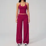 WS5558-4 · Raspberry Red Raspberry Red Backless Fitted Women's Yoga Activewear Set Workout