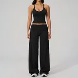Jet Black Backless Fitted Women's Yoga Activewear Set Workout