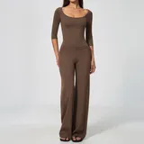 Deep Cocoa Women's Yoga Set Tummy Control Deep V Fitted