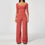 Apple Red Women's Yoga Set Tummy Control Deep V Fitted
