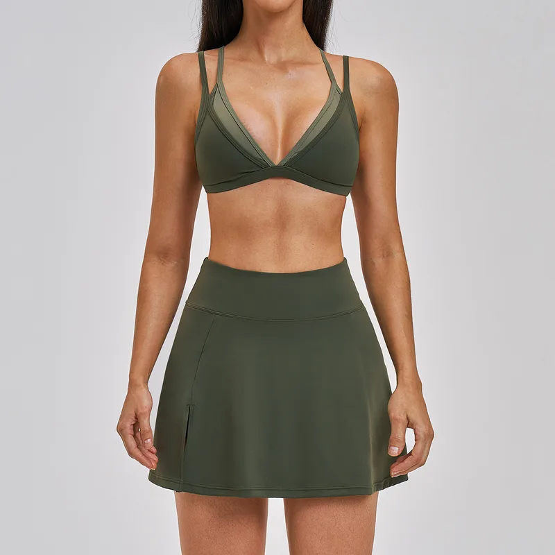 Women's Layered Running Fitness Yoga Activewear Set Backless