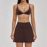 Dark Brown Women's Layered Running Fitness Yoga Activewear Set Backless