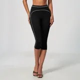 WS7028-2 · Jet Black Jet Black Women's Fitted Running Yoga Shorts Capri Length Brushed