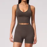 WS7655-3 · Dark Brown Color Dark Brown Color Women's Seamless Running Yoga Set Quick Dry Breathable