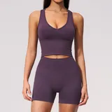 WS7655-4 · Plum Purple Plum Purple Women's Seamless Running Yoga Set Quick Dry Breathable
