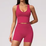Raspberry Red Women's Seamless Running Yoga Set Quick Dry Breathable