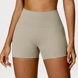 Camel Brown Women's Brushed Fitted Yoga Workout Shorts High Waist
