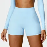 WS8518-4 · Sky Blue Sky Blue Women's Brushed Fitted Yoga Workout Shorts High Waist