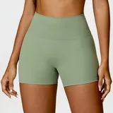 Basil Green Women's Brushed Fitted Yoga Workout Shorts High Waist