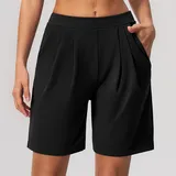 Jet Black Women's Brushed Running Performance Workout Shorts Mid Length