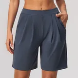 WS8793-4 · Navy Blue Navy Blue Women's Brushed Running Performance Workout Shorts Mid Length