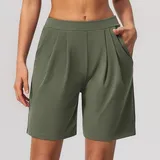 Forest Green Women's Brushed Running Performance Workout Shorts Mid Length