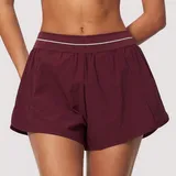 Burgundy Women's Brushed Layered Yoga Shorts Anti-Chafing Relaxed