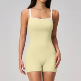 Ivory Yellow Women's Fitted Yoga Fitness Workout Performance Bodysuit Backless