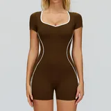 Chocolate Brown Women's Cutout Running Workout Performance Bodysuit Backless Fitted
