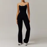 YJ3013-2 · Jet Black Jet Black Women's Backless Running Fitness Workout Performance Bodysuit Flared