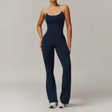 Badge Blue Women's Backless Running Fitness Workout Performance Bodysuit Flared
