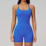 YJ3091-5 · Cloisonne Blue Cloisonne Blue Women's Yoga Performance Workout Performance Bodysuit Flared Backless