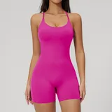 Magenta Women's Yoga Performance Workout Performance Bodysuit Flared Backless
