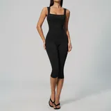 Jet Black Bare Feel Yoga Women's Bodysuit Tank Slimming Fitted