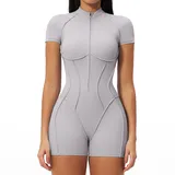 YJ3574-1 · Cool Silver Grey Cool Silver Grey Women's Yoga Training Workout Performance Bodysuit Butt Lifting