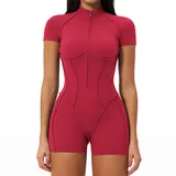 YJ3574-3 · Lava Red Lava Red Women's Yoga Training Workout Performance Bodysuit Butt Lifting