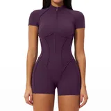 Plum Purple Women's Yoga Training Workout Performance Bodysuit Butt Lifting