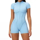 Sky Blue Women's Yoga Training Workout Performance Bodysuit Butt Lifting