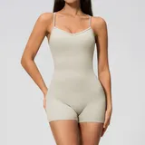 Gray Apricot Women's Backless Yoga Performance Bodysuit Cross Back Fitted