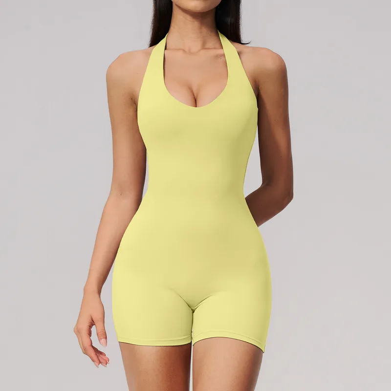 Women's Yoga Performance Bodysuit V Neck Backless Fitted